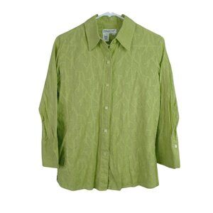 Coldwater Creek Women's 3/4 Sleeve Button Up Blouse Top Size Small Green Cotton